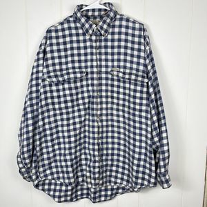 Greystone Men Flannel Shirt 2XT Tall Blue White Plaid Long Sleeve Pockets Button